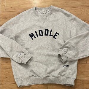 Mi Gray Crewneck Sweater with Navy Accents